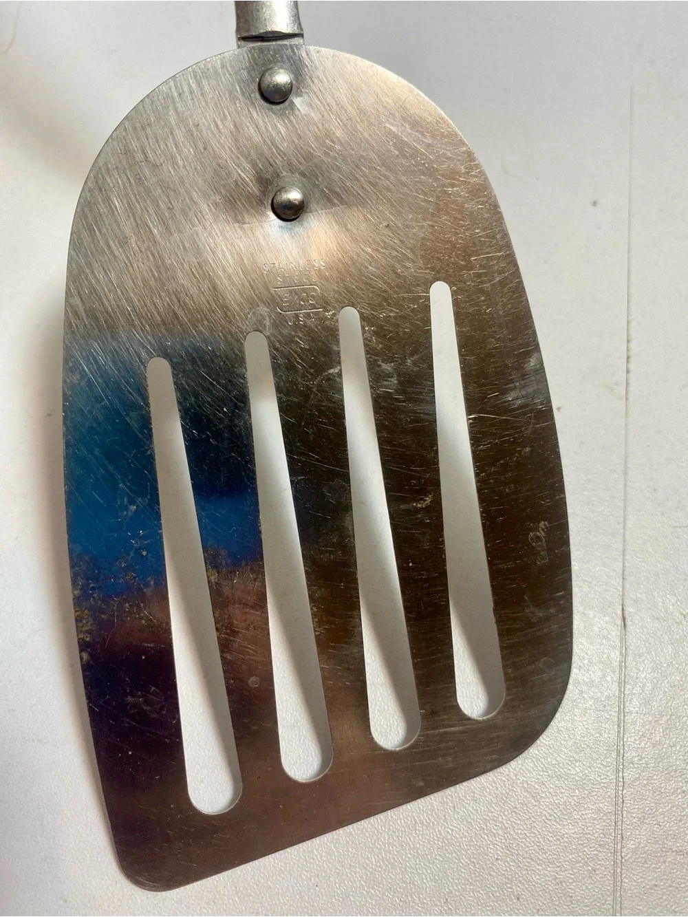 Vintage EKCO USA Atomic Starburst Stainless Steel Slotted Turner Spatula